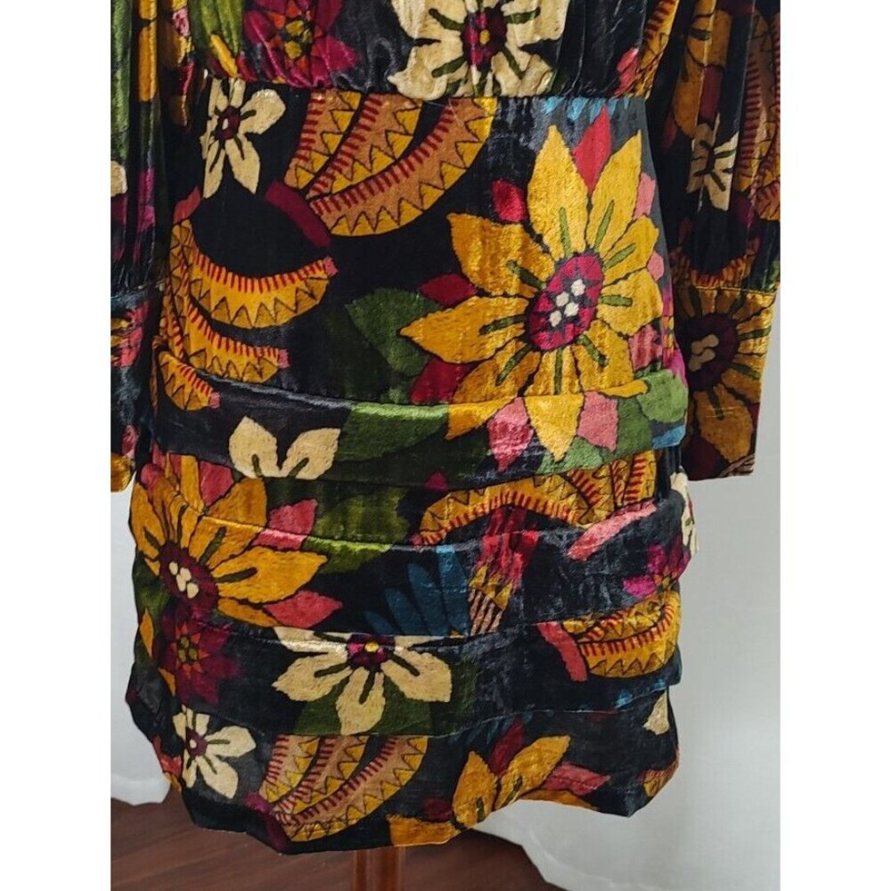FARM Rio Macaw Ballet Velvet Mini Dress S Long Sleeve Party Floral High Neck - Picture 7 of 15